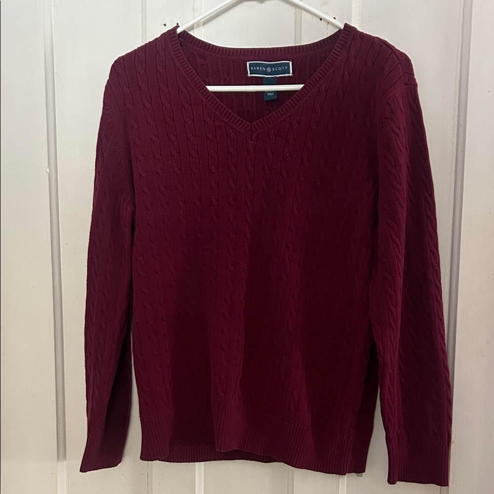 Karen Scott Women's Rich Burgundy V-Neck Sweater